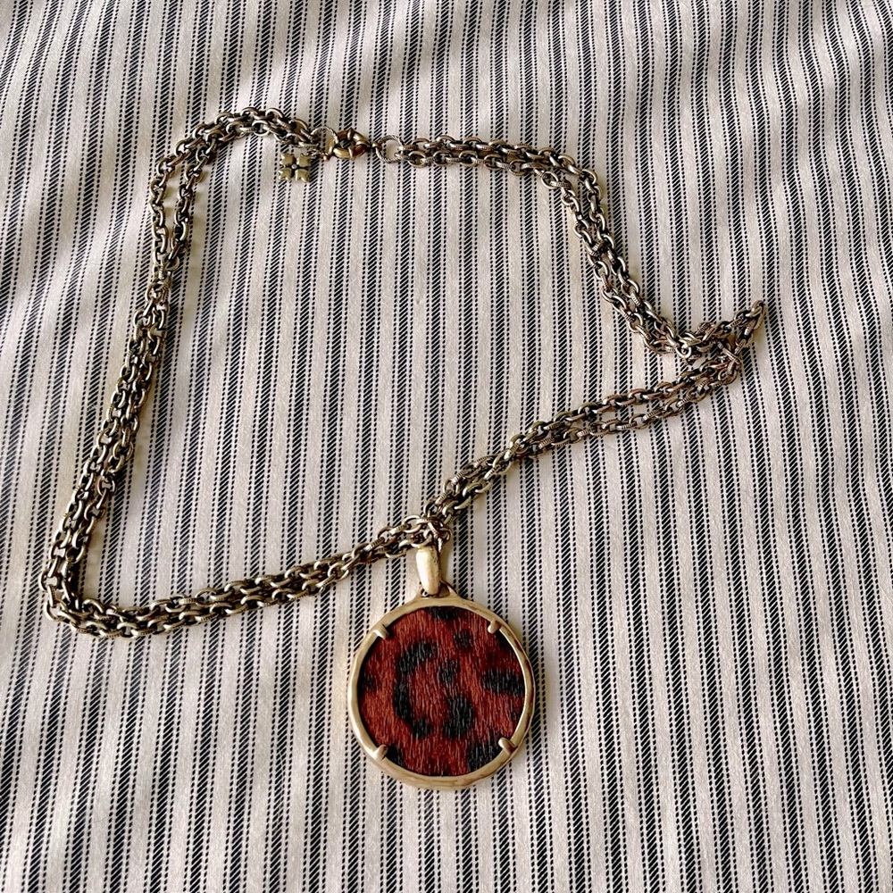 Patricia Nash necklace, leopard print calfskin and antique bronze color
